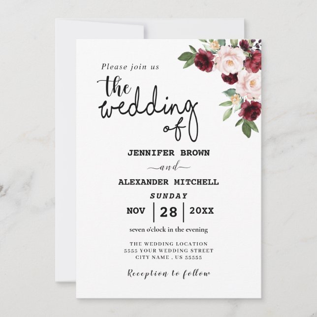 Bohemian Flowers Elegance Wedding Invitation (Front)
