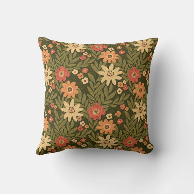 Bohemian flowers in earth tones cushion (Back)
