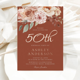 Bohemian Flowers Rose Gold Foil 50th Birthday