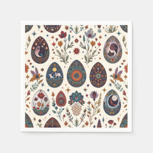 Bohemian Folklore Easter Pysanky Mystical Folk Art Napkin