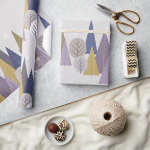Bohemian forest grey and blue, Christmas Wrapping Paper