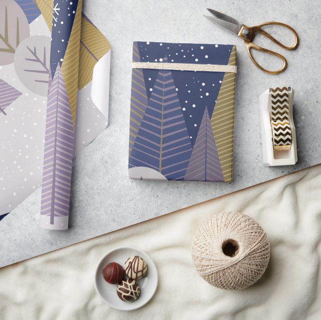 Bohemian forest with marine blue,Christmas Wrapping Paper (Crafts)