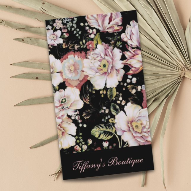 bohemian french country chic black floral business card (bohemian french country chic black floral business card)