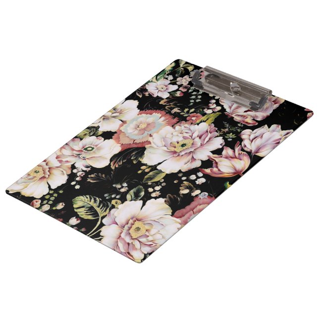 bohemian french country chic black floral clipboard (Angled)