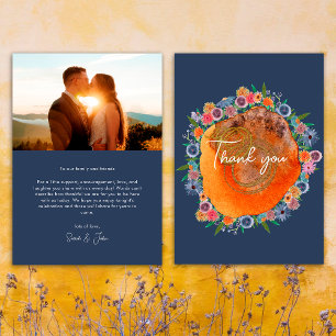 Bohemian Garden Blue Boho Wildflower Photo Wedding Thank You Card