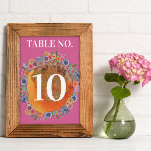 Bohemian Garden Hot Pink Boho Wildflower Wedding Table Number