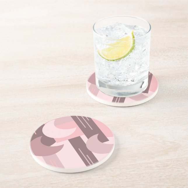 Bohemian Geometric Pink Brown Shapes  Coaster (Side)