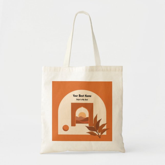 Bohemian Geometric Sunset Nature Artwork Tote Bag (Front)