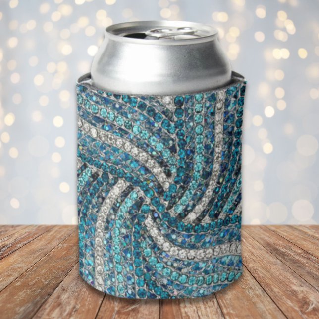 bohemian girly chic silver gray turquoise blue can cooler (bohemian girly chic silver gray turquoise blue can cooler)
