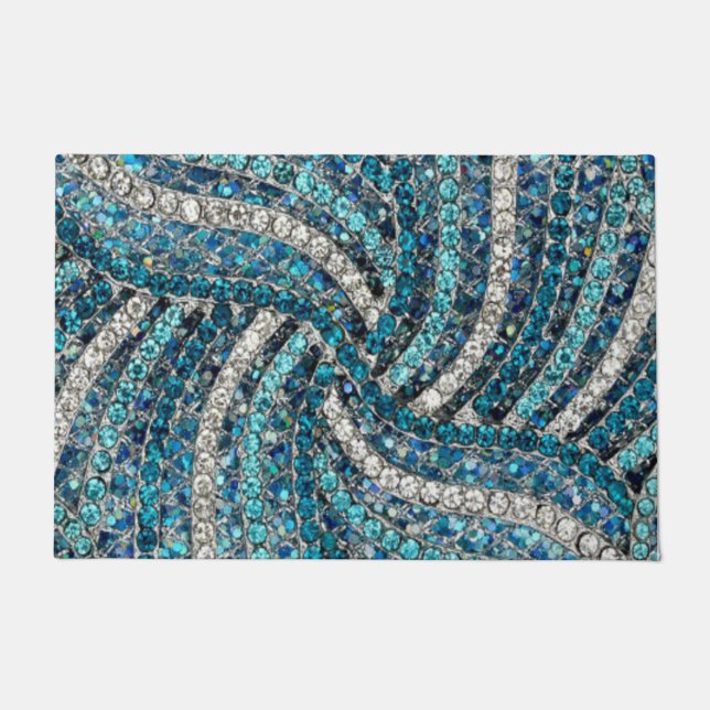 bohemian girly chic silver gray turquoise blue doormat (Front)