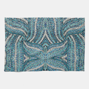 bohemian girly chic silver grey turquoise blue tea towel