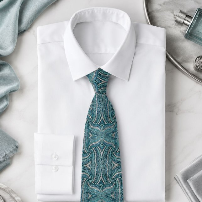  bohemian girly chic silver grey turquoise blue tie (bohemian girly chic silver grey turquoise blue neck tie)