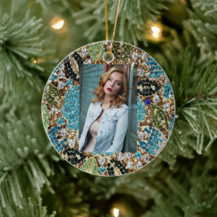 bohemian girly chic silver turquoise blue flower ceramic tree decoration