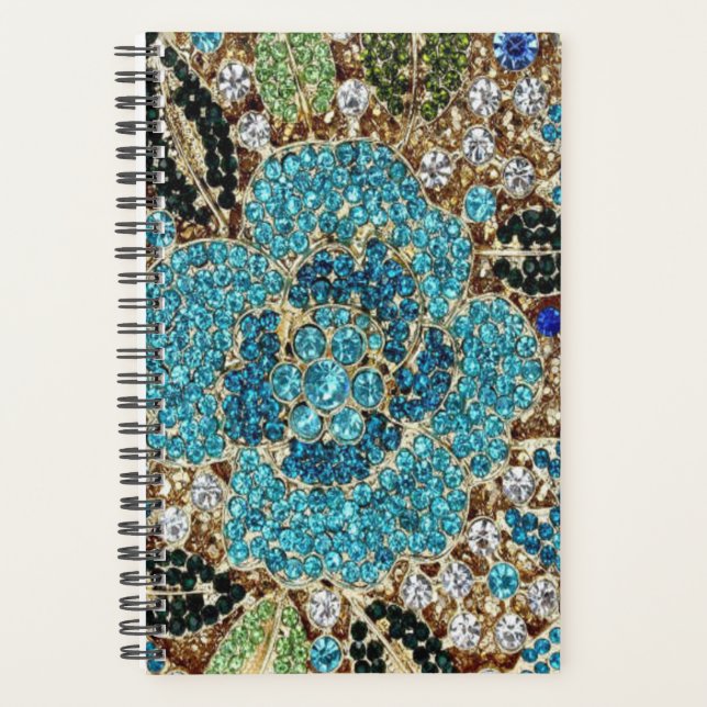 bohemian girly chic silver turquoise blue flower planner (Front)