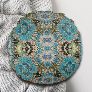 bohemian girly chic silver turquoise blue flower round cushion