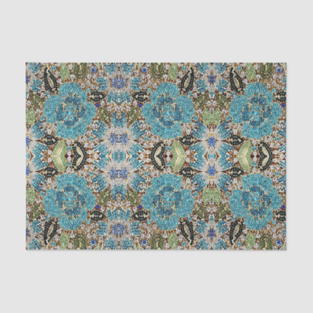 bohemian girly chic silver turquoise blue flower tissue paper (Front)