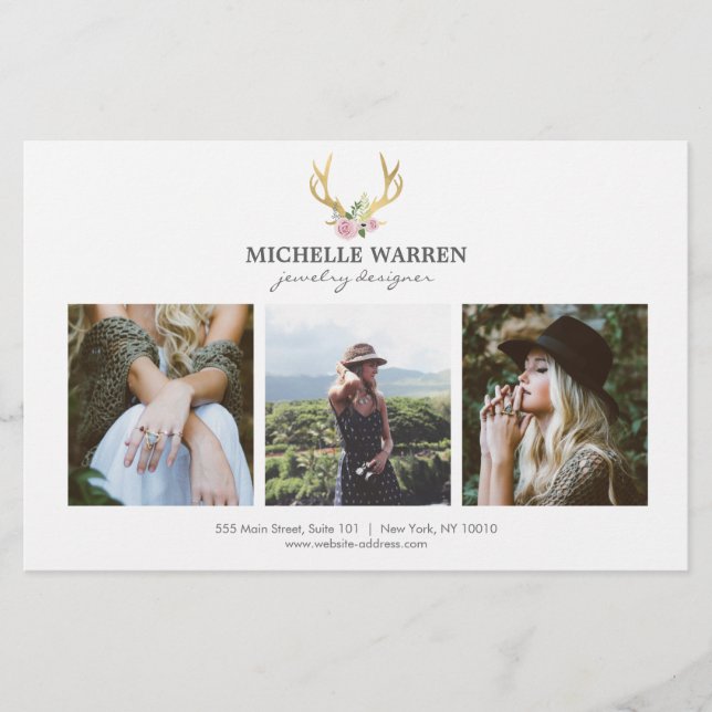 Bohemian Gold Antlers Jewellery Boutique Photo Fly Flyer (Front)