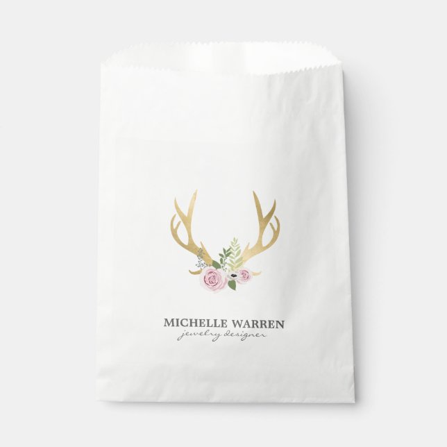 Bohemian Gold Antlers with Flowers Favour Bags (Front)