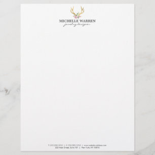 Bohemian Gold Antlers with Flowers Letterhead