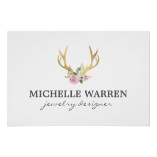 Bohemian Gold Antlers with Flowers Logo Download Poster