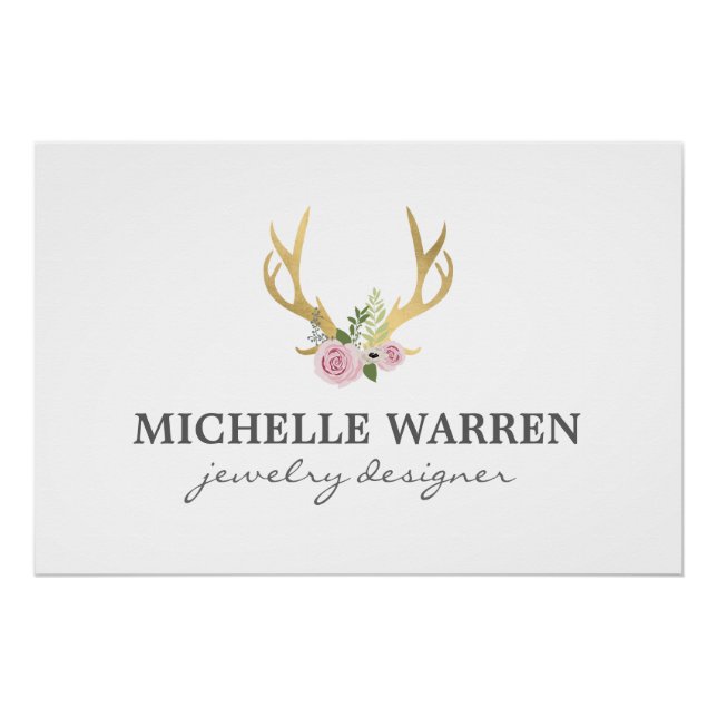 Bohemian Gold Antlers with Flowers Logo Download Poster (Front)