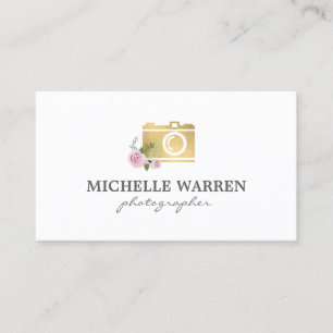 Bohemian Gold Camera Flowers Photographer Business Card