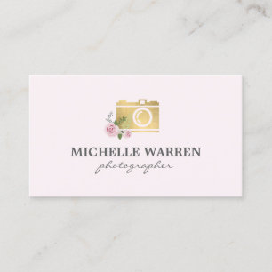 Bohemian Gold Camera Flowers Pink Photographer Business Card