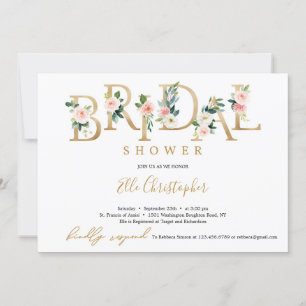 Bohemian gold foil floral letter bridal shower invitation