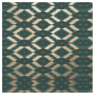 Bohemian Gold Forest Green Ikat Pattern Fabric