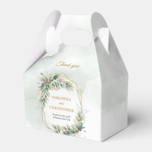 Bohemian green eucalyptus and gold wedding favour box