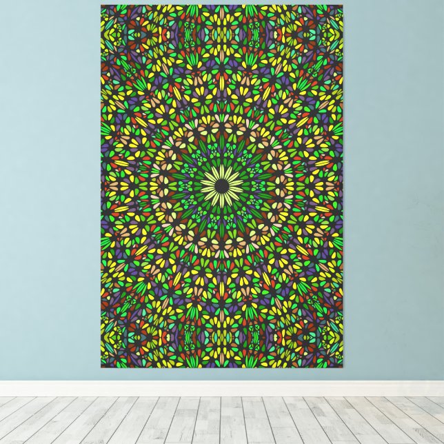 Bohemian Green Stone Mandala Premium Wrapped  Canvas Print (Insitu(Wood Floor))
