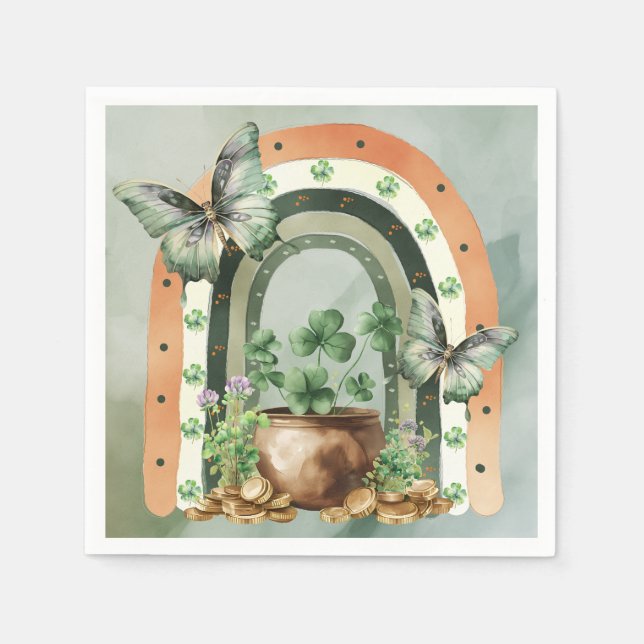 Bohemian Green Watercolor Rainbow Illustration Napkin (Front)