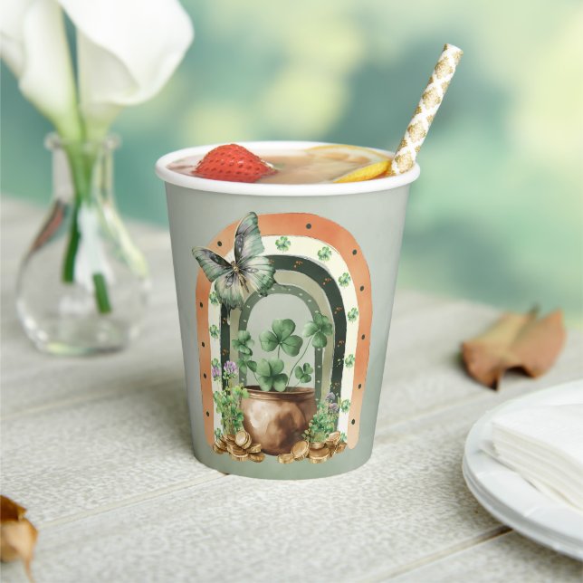 Bohemian Green Watercolor Rainbow Illustration Paper Cups (Insitu)