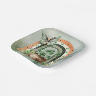 Bohemian Green Watercolor Rainbow Illustration Paper Plate