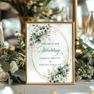 Bohemian Greenery Gold Tabletop Wedding Sign 8x10