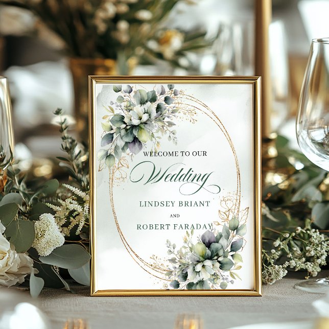 Bohemian Greenery Gold Tabletop Wedding Sign 8x10 (Bohemian Greenery Gold Tabletop Wedding Sign 8x10)