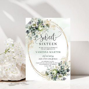 Bohemian Greenery Sweet Sixteen Dusty Green Invite
