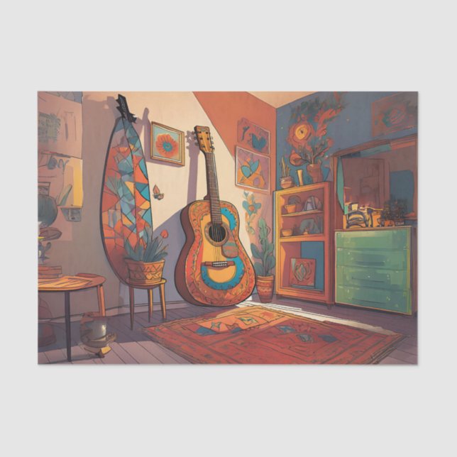 Bohemian Guitar Decoupage Tissue Paper (Front)