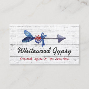 Bohemian Gypsy Arrow Feather & Beads Rustic Wood Business Card