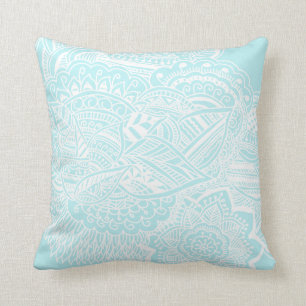Bohemian Hand Drawn Doodle Mint Blue Cushion