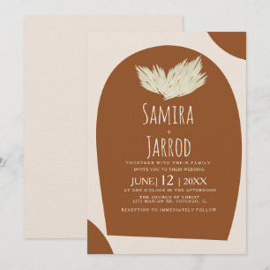 Bohemian Hand Drawn Natural Arch Pampas Wedding Invitation