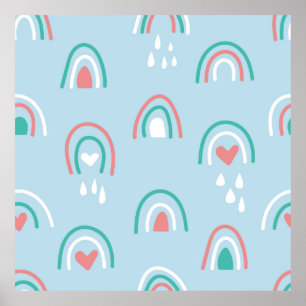 Bohemian hand drawn seamless pattern with rainbow  poster