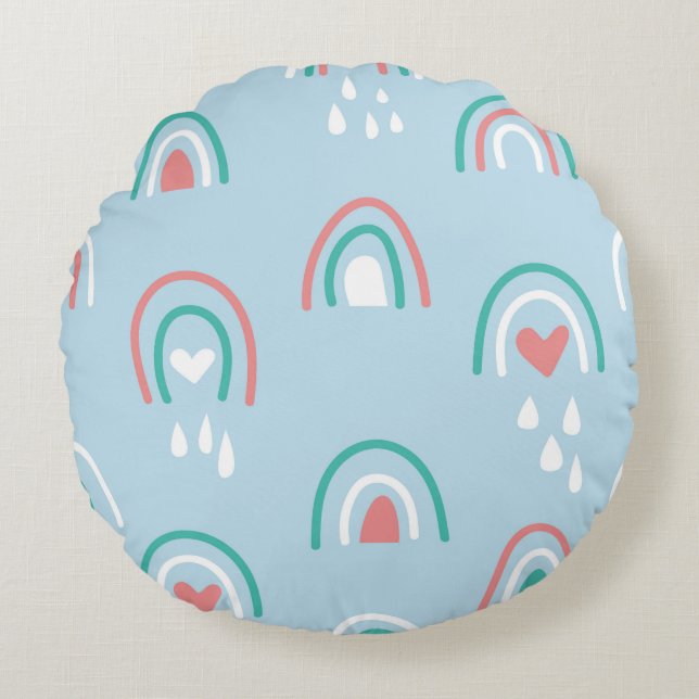 Bohemian hand drawn seamless pattern with rainbow  round cushion (Front)