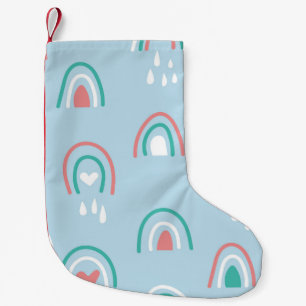 Bohemian hand drawn seamless pattern with rainbow small christmas stocking