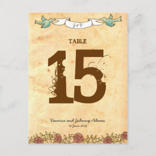 Bohemian Heart, Roses, Birds, & Banner Wedding Postcard