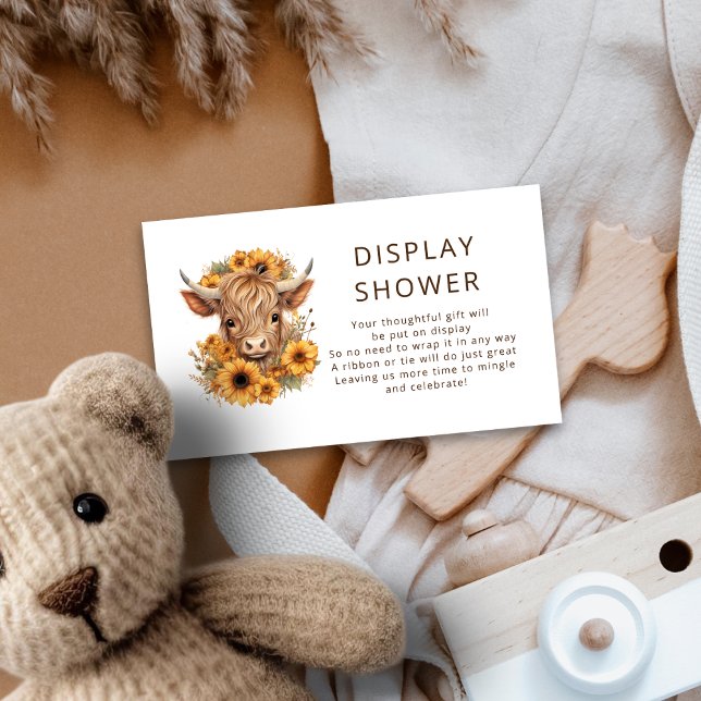 Bohemian Highland Cow Sunflowers Display Shower Enclosure Card (A mini size enclosure card)