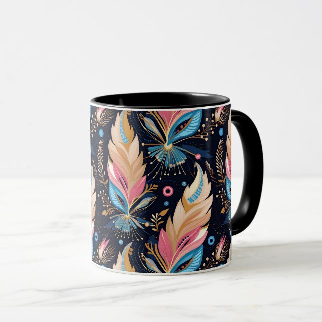 Bohemian Hippie Chic Abstract Colorful Feather Art Mug (Front Right)