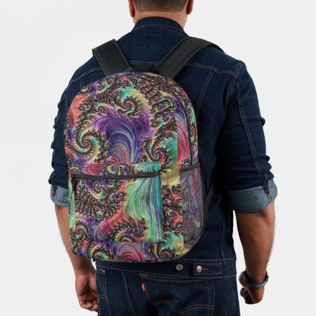 Bohemian Hippie Colourful Jewel Tone Fractal Art Printed Backpack (Insitu (Model))