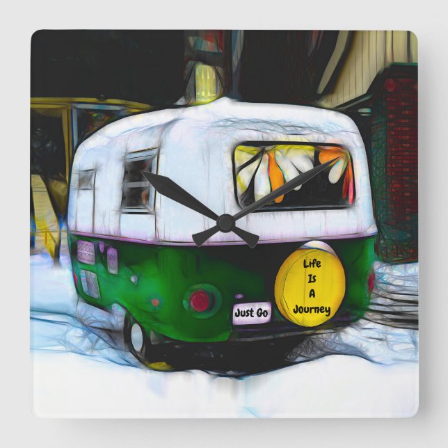 Bohemian Hippie Life Is A Journey Travel Trailer Square Wall Clock (Front)