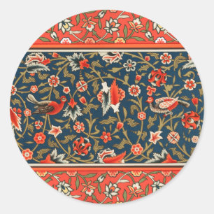 Bohemian Indo-Persian Floral Pattern Vintage Red  Classic Round Sticker